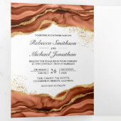 Terracotta Gold Abstracte Ink QR Code Weddenschap Drieluik Uitnodiging (Binnenzijde eerst)