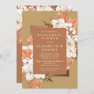 Terracotta Gold Boho Pampas Rehearsal Dinner Kaart