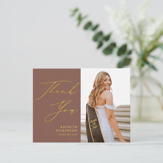 Terracotta Gold Elegant Afstuderen Hartelijk dank Briefkaart (Staand voorkant)