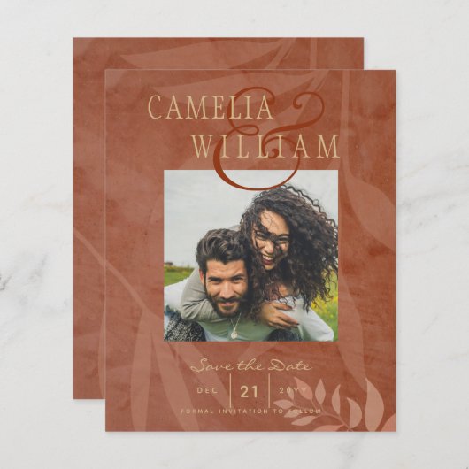 Terracotta Gold Fall Wedding FOTO Save the Date (Voorkant / Achterkant)