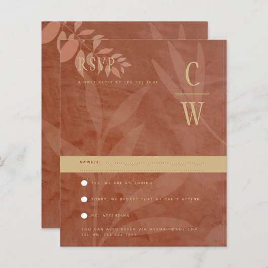 Terracotta Gold Fall Wedding Leaves Modern (Voorkant / Achterkant)