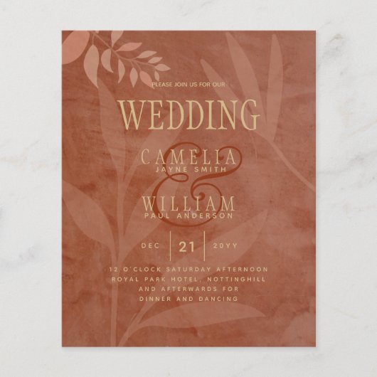 Terracotta Gold Fall Wedding Leaves Modern Flyer (Voorkant)