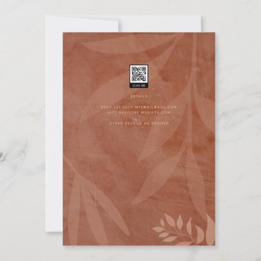 Terracotta Gold Fall Wedding Leaves Modern Kaart (Achterkant)