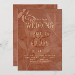 Terracotta Gold Fall Wedding Leaves Modern Kaart
