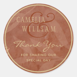 Terracotta Gold Fall Wedding Leaves Modern Ronde Sticker