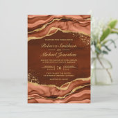 Terracotta Gold Fluid Ink Foto Weddenschap Kaart (Staand voorkant)