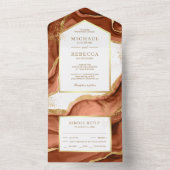Terracotta Gold Foil Abstract fluid Ink Wedding All In One Uitnodiging (Binnen)