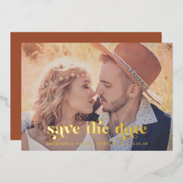 Terracotta Gold Foil Modern Photo Save the Date Folie Uitnodiging