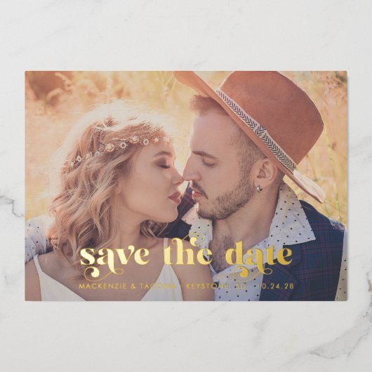 Terracotta Gold Foil Modern Photo Save the Date Folie Uitnodiging (Voorkant)