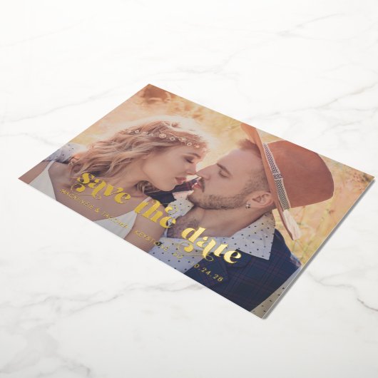 Terracotta Gold Foil Modern Photo Save the Date Folie Uitnodiging (Gedraaid)