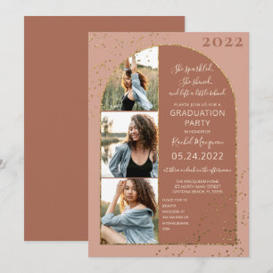 Terracotta Gold Glitter Confetti Photo Afstuderen Kaart