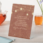 Terracotta Gold Glitter Lights Wedding Guestbook Reclamebord Met Voetstuk (Insitu)