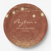 Terracotta Gold Glitter String Light Vrijgezellenf Papieren Bordje (Voorkant)