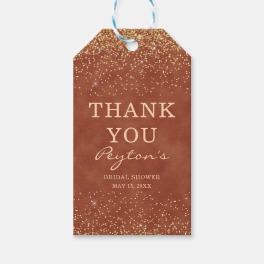 Terracotta Gold Glitter Vrijgezellenfeest Hartelij Cadeaulabel (Voorkant)