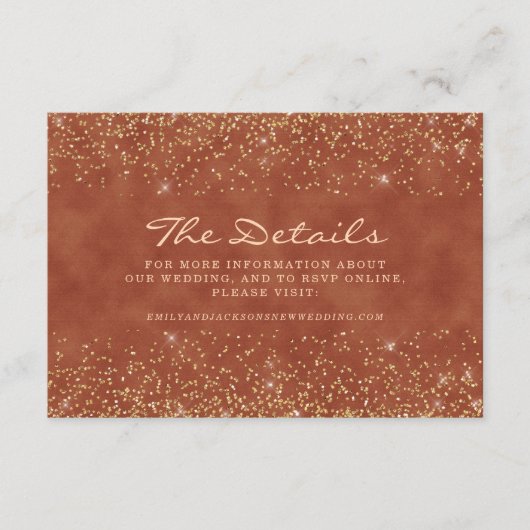 Terracotta Gold Glitter Wedding Details Informatiekaartje (Voorkant)