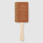 Terracotta Gold Glitter Wedding Programma Handwaaier (Voorkant)