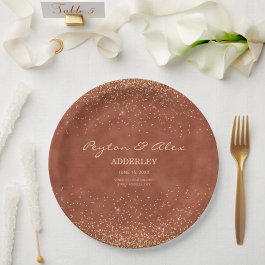 Terracotta Gold Glitter Wedding Reception Papieren Bordje (Huwelijk)