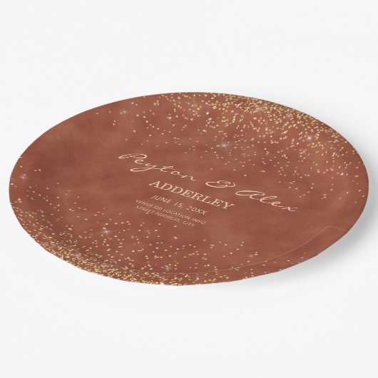 Terracotta Gold Glitter Wedding Reception Papieren Bordje (Gekanteld)