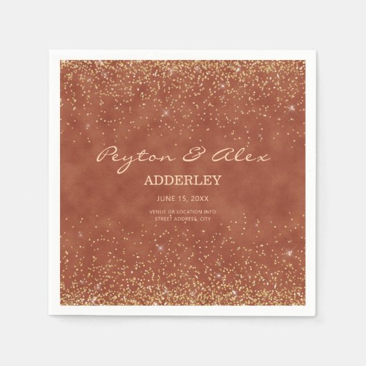 Terracotta Gold Glitter Wedding Reception Servet (Voorkant)