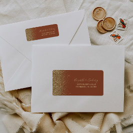 Terracotta Gold Glitter Wedding Return-adres Etiket