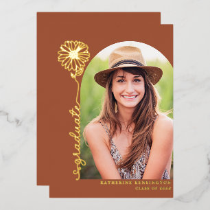 Terracotta Gold Handwrited Photo Afstuderen Folie Uitnodiging