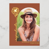 Terracotta Gold Handwrited Photo Afstuderen Folie Uitnodiging (Voorkant)