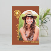 Terracotta Gold Handwrited Photo Afstuderen Folie Uitnodiging (Staand Voorkant)