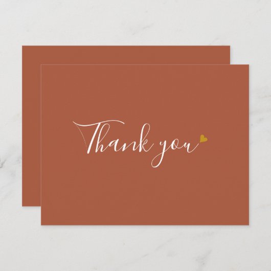 Terracotta Gold Heart Chic Script Business Bedankkaart (Voorkant / Achterkant)