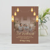Terracotta Gold Lanterns Family Photo Eid Mubarak  Feestdagenkaart (Staand voorkant)