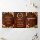 Terracotta Gold Leaf Branch Alles in een bruiloft Drieluik Uitnodiging (Binnen)