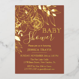 Terracotta & Gold Modern Floral Baby shower Folie Uitnodiging