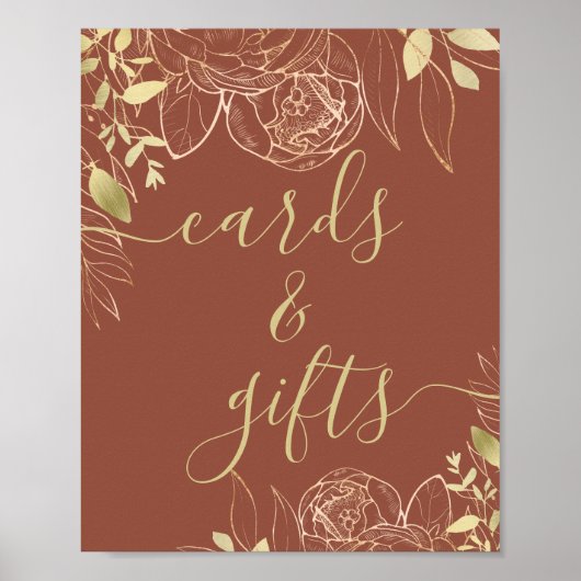 Terracotta & Gold Modern Floral Cards & Gifts Poster (Voorkant)