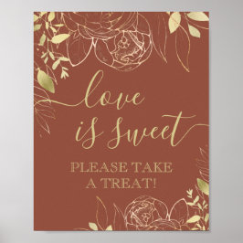 Terracotta & Gold Modern Floral Favor Table Poster