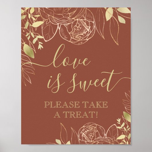 Terracotta & Gold Modern Floral Favor Table Poster (Voorkant)