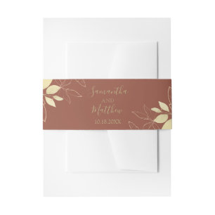 Terracotta & Gold Modern Foliage Wedding Uitnodigingen Wikkel
