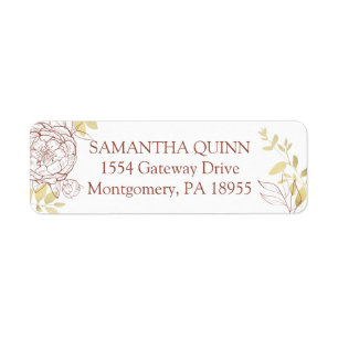 Terracotta & Gold Peony Floral Return Address Etiket
