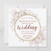 Terracotta & Gold Peony Modern Toile Wedding Kaart (Voorkant)