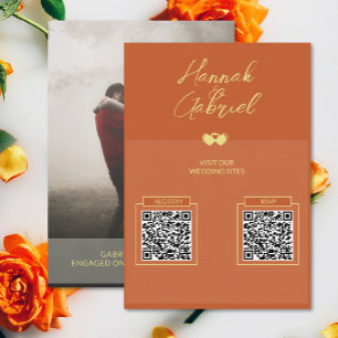 Terracotta Gold Photo Wedding QR Cd Enclosure Kaar Informatiekaartje