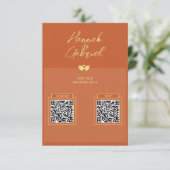Terracotta Gold Photo Wedding QR Cd Enclosure Kaar Informatiekaartje (Staand voorkant)