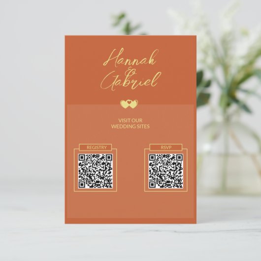 Terracotta Gold Photo Wedding QR Cd Enclosure Kaar Informatiekaartje (Staand voorkant)