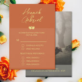 Terracotta Gold Photo Wedding RSVP Response Kaart