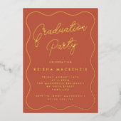 Terracotta & Gold Squiggle Graduation Party Folie Uitnodiging (Voorkant)