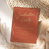 Terracotta & Gold Squiggle Graduation Party Folie Uitnodiging
