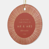 Terracotta Gold Sunburst Art Deco Eerste Kerstdag Keramisch Ornament (Links)