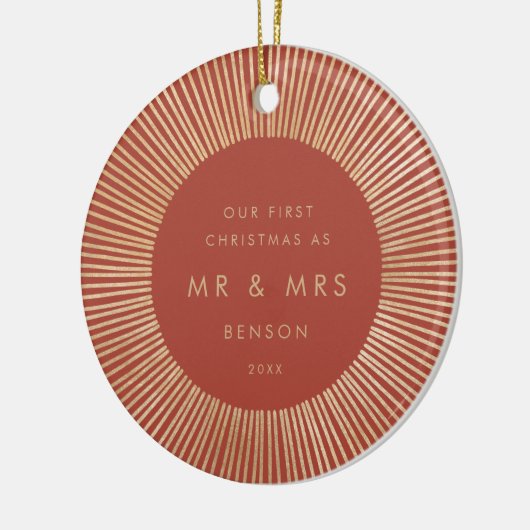 Terracotta Gold Sunburst Art Deco Eerste Kerstdag Keramisch Ornament (Links)