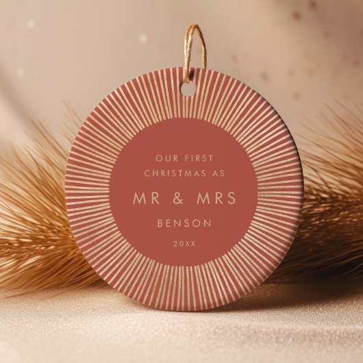 Terracotta Gold Sunburst Art Deco Eerste Kerstdag Keramisch Ornament