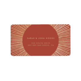 Terracotta & Gold sunburst lijst art deco address Etiket