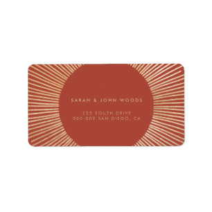 Terracotta & Gold sunburst lijst art deco address Etiket