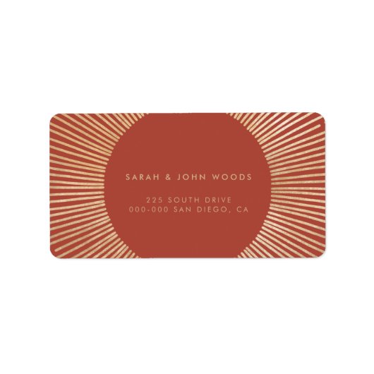Terracotta & Gold sunburst lijst art deco address Etiket (Voorkant)