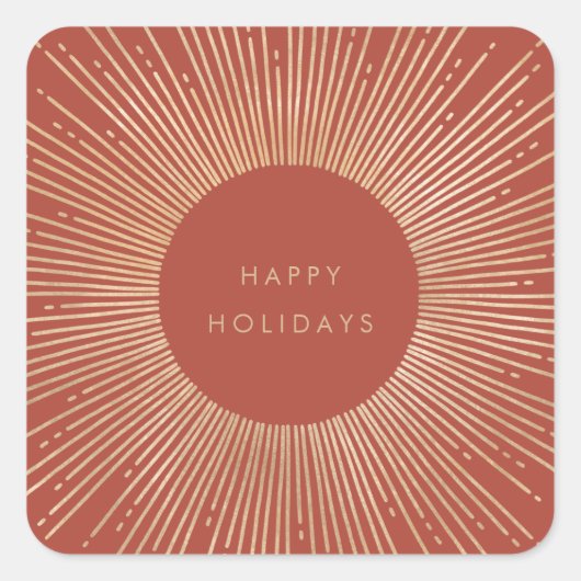 Terracotta & Gold sunburst lijst art deco Feestdag Vierkante Sticker (Voorkant)